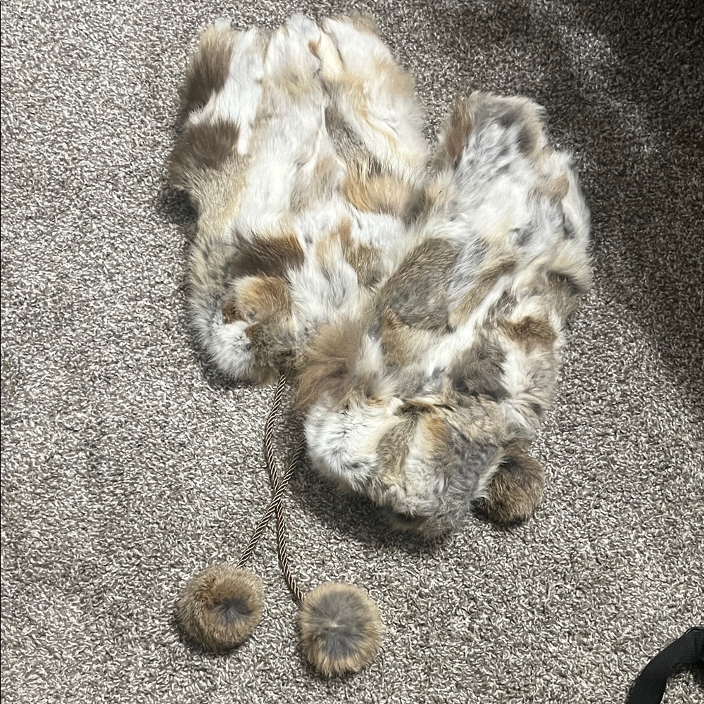 Real Rabbit Fur hand muffs/arm sleeves with Pom Poms
